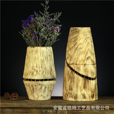 手工制作木质工艺花瓶花盆花桶花艺干花插花花器居家装饰器皿展示图片