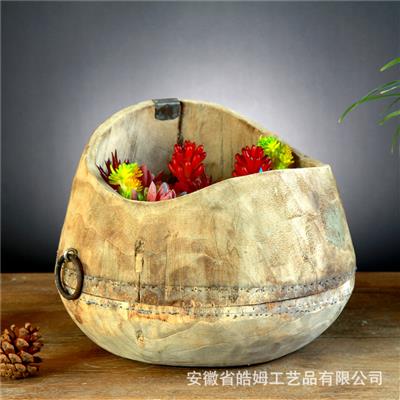 手工原木插花花瓶花座花盆花器花桶花艺家居民宿酒店装饰摆件器皿展示图片