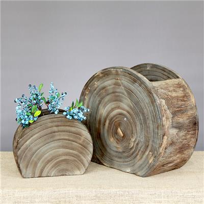 手工制作木质工艺花瓶花盆花桶插花花器桌面居家装饰器皿展示图片