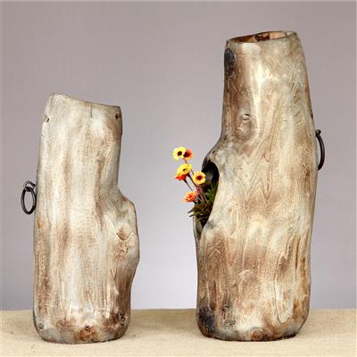 手工制作木质花瓶花盆花桶插花花器田园民宿居家装饰摆件展示图片