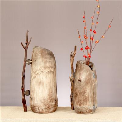 手工制作木质花瓶花盆花器花桶田园花艺民宿居家装饰摆件展示图片