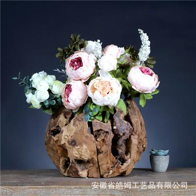 木质手工雕刻镂空花盆花器家居摆设园艺现代艺术摆件展示图片