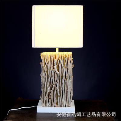 手工工艺木质台灯落地灯民宿餐厅咖啡馆朽木树枝装饰灯具展示图片