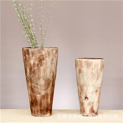 手工实木插花茶室禅意花瓶古典花器复古创意个性家居摆件展示图片