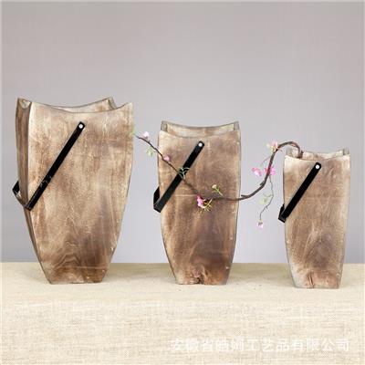 北欧民宿摆设道具摆件花艺插花带提手组合木质花瓶容器皿展示图片