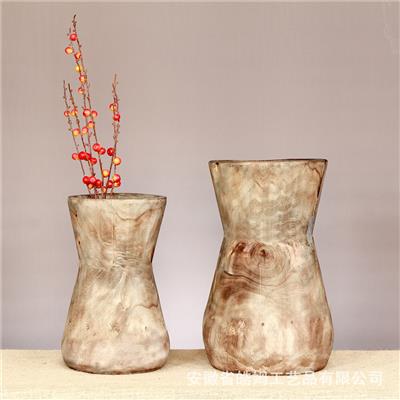 北美乡村田园复古防腐实木制作民宿家居客厅花瓶花器摆件展示图片