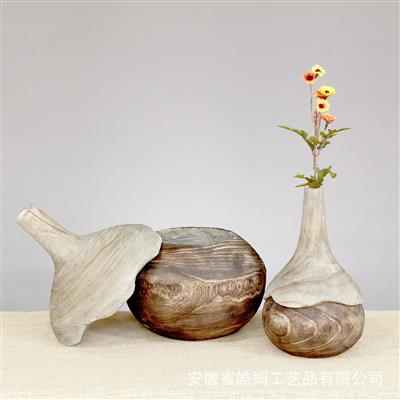 木制花瓶花盆花器花桶插花艺术客厅桌面茶几书房装饰摆件展示图片