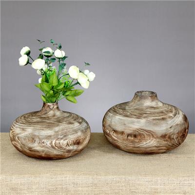 手工木制花瓶花盆花器花桶桌面客厅居家装饰插花花艺摆件展示图片