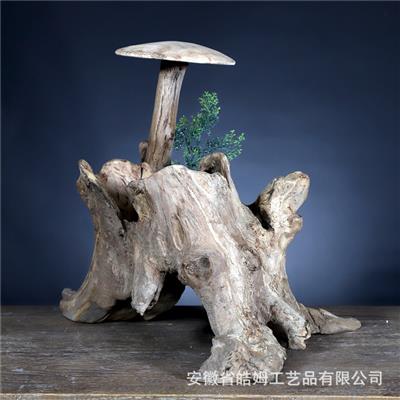 手工艺木质绿植多肉花盆插花花器民宿酒店树根装饰抽象造型摆件展示图片