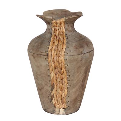 手工制作蒲草和泡桐混搭编织花桶书画桶器皿装饰摆件展示图片
