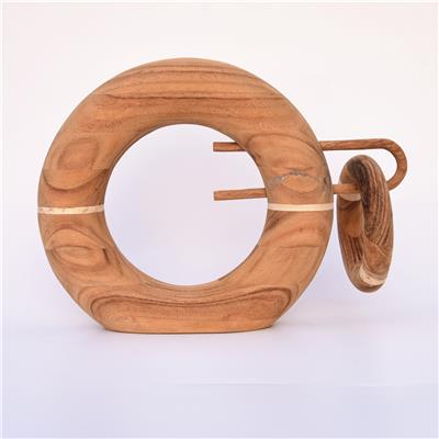 手工制作胡桃木装饰摆件家居玄关桌面双环造型装饰工艺品展示图片