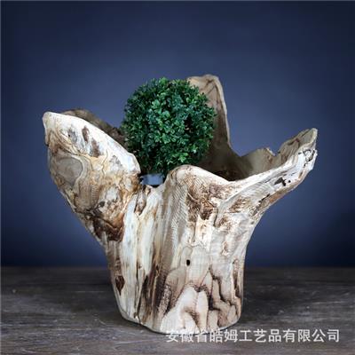 北美风木质多肉花盆复古树根大口径植物盆景花盆花器花桶展示图片