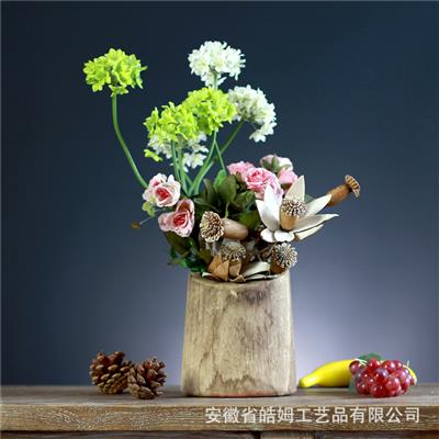 手工原木插花花瓶花座花盆花器花桶花艺家居民宿酒店装饰摆件器皿展示图片