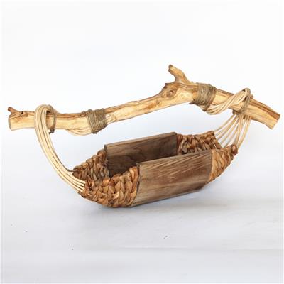手工制作蒲草和泡桐混搭编织摆盘托盘装饰器皿摆件展示图片