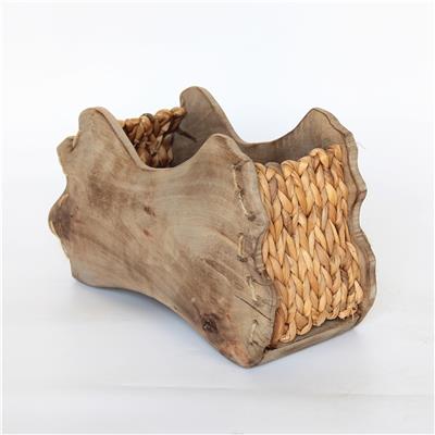 手工制作蒲草和泡桐混搭编织不规则储物器皿装饰摆件展示图片