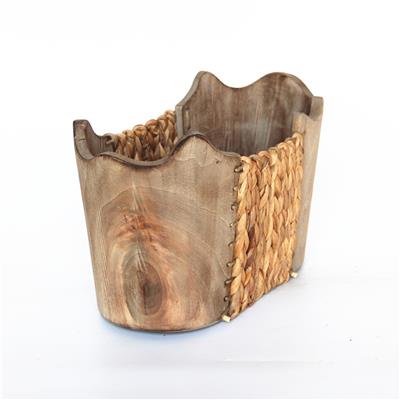 手工制作蒲草和泡桐混搭编织绿植花桶书画桶储物器皿展示图片