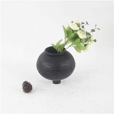 手制新中式碳化栗木黑色花瓶家居别墅侘寂风艺术装饰摆件展示图片