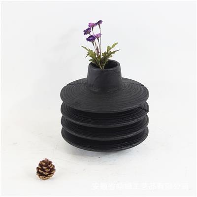手制新中式碳化栗木哑铃黑色花瓶家居别墅侘寂风装饰摆件展示图片