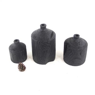 手制新中式碳化木质黑色大肚花瓶家居别墅艺术馆装饰摆件展示图片