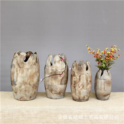 新中式手工制作泡桐木工艺田园家居民宿装饰花瓶花桶展示图片