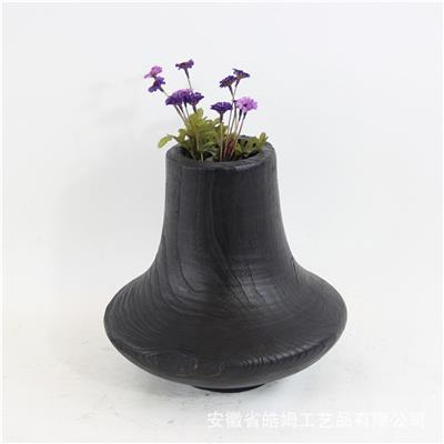 手工制新中式碳化栗木中颈花瓶家居酒店别墅装饰工艺摆件展示图片