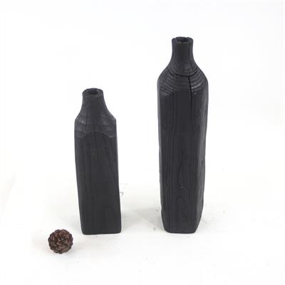 手制新中式碳化栗木方瓶黑色花瓶家居别墅艺术馆装饰摆件展示图片