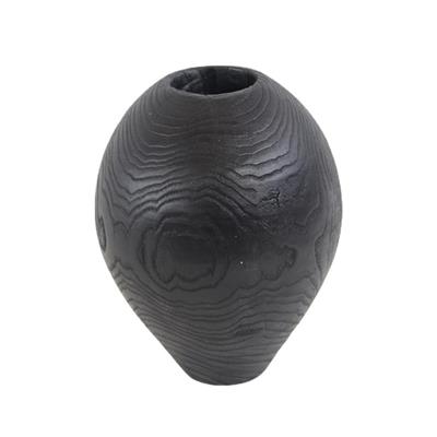 手制新中式碳化栗木黑色瓮瓶花瓶家居别墅艺术馆装饰摆件展示图片