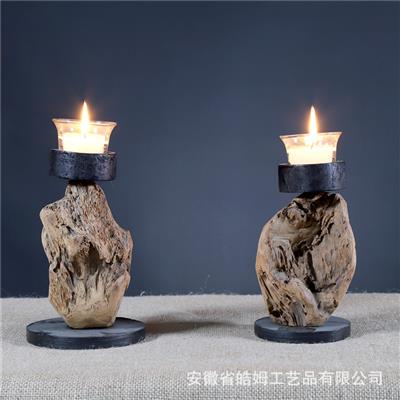 手工制木质烛台朽木树枝复古蜡烛台烛光浪漫晚餐创意摆件展示图片