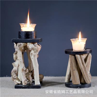 手工制木质烛台朽木树枝复古蜡烛台烛光浪漫晚餐创意摆件展示图片