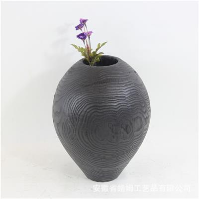 手制新中式碳化栗木黑色瓮瓶花瓶家居别墅艺术馆装饰摆件展示图片