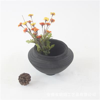 手制侘寂风碳化栗木黑色花瓶家居别墅艺术馆桌面装饰摆件展示图片