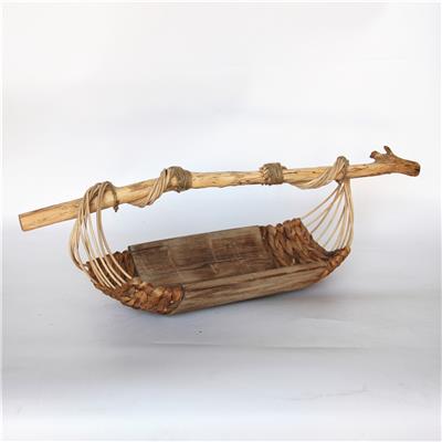 手工制作蒲草和泡桐混搭编织托盘果盘装饰器皿摆件展示图片