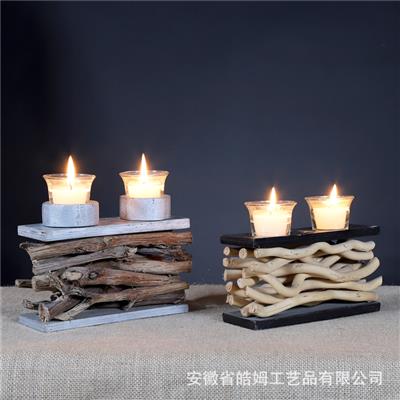 手工制木质烛台朽木树枝复古蜡烛台烛光浪漫晚餐创意摆件展示图片