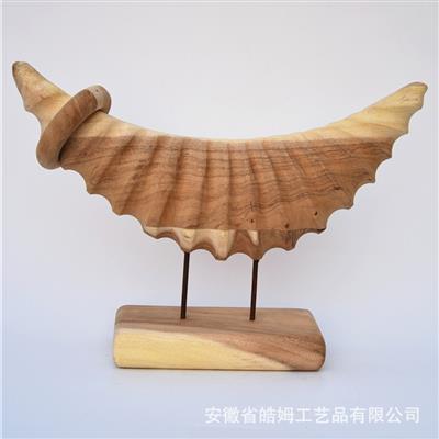 手工制作胡桃木装饰摆件家居玄关桌面牛角造型装饰工艺品展示图片