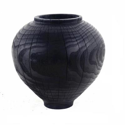 手工制作中式碳化栗木大肚黑色花瓶展示图片