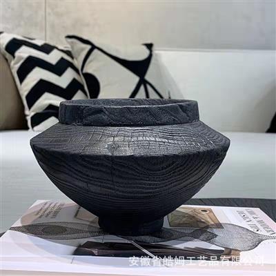 手制侘寂风碳化栗木黑色花瓶展示图片