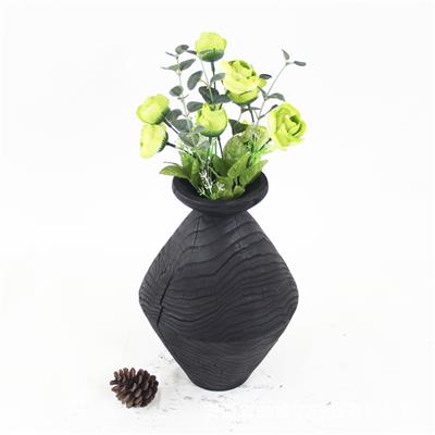 侘寂风赤贫风黑色碳化栗木插花花瓶展示图片