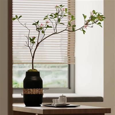 手制蒲草和泡桐混搭编织插花花桶书画桶展示图片