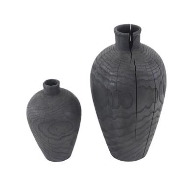 赤贫风黑色碳化栗木插花艺子母花瓶展示图片