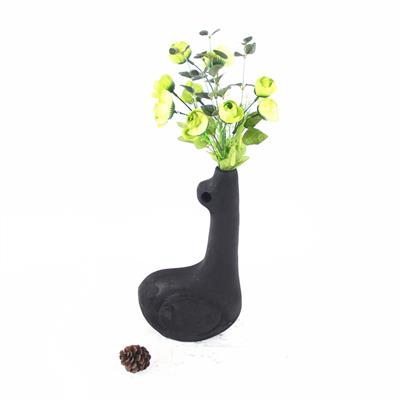 侘寂风黑色碳化木质插花花艺花瓶展示图片