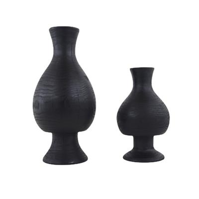 手工碳化黑色木质摆件插花花瓶花器展示图片