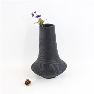 手制新中式碳化栗木高颈黑色花瓶展示图片