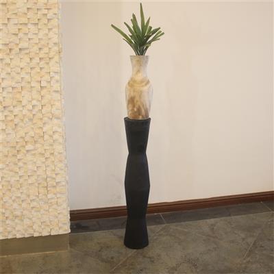 手制黑色碳化木质花架展示图片