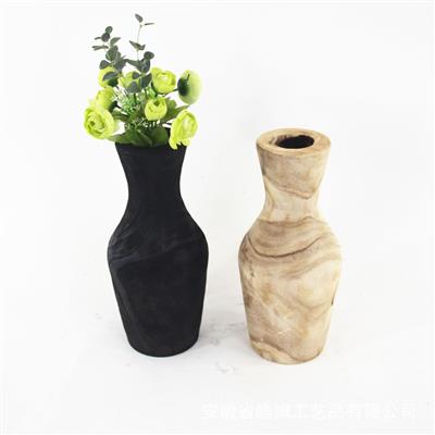 侘寂风手工碳化木质摆件插花花瓶花器展示图片